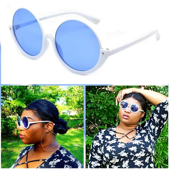 Round Fashion Sunglasses- Blue Lenses - Picture 4 of 5